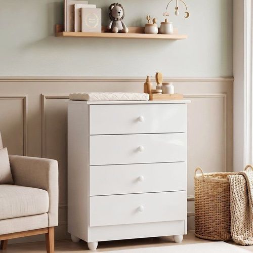Cômoda de Bebê 100% MDF 4 Gavetas Soft Life Branco