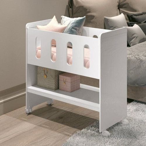 Mini Berço 3 em 1 93x94cm Escrivaninha e Trocador Zain Móveis Reller Branco Brilho