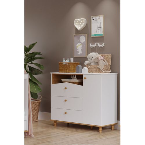 Cômoda de Bebê com 3 Gavetas 1 Porta Picolé Espresso Móveis Branco/Nature