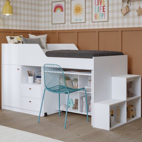 Cama Infantil Multifuncional com Escrivaninha e Escada Cimol Branco