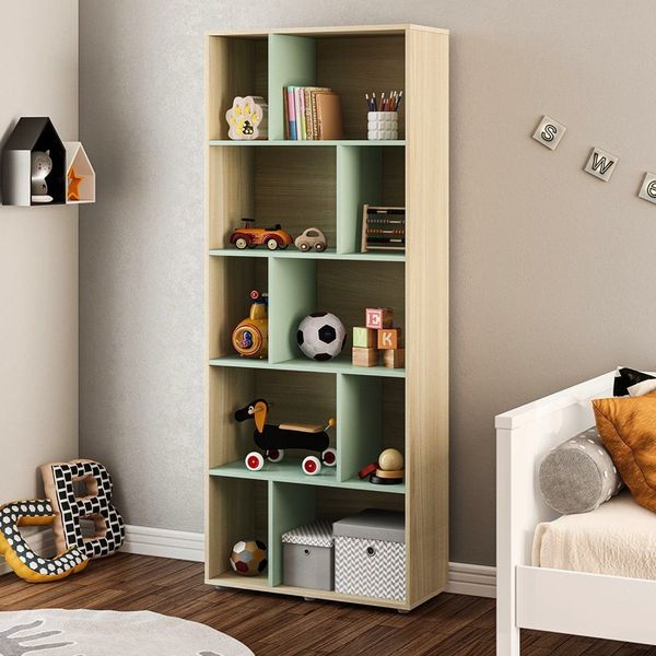 Estante Infantil Organizadora 10 Nichos Colorido Natural/Menta