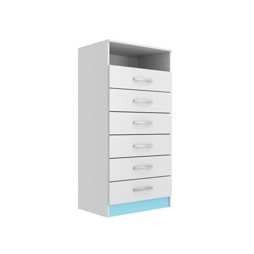 Cômoda Rack para Quarto Infantil 6 Gavetas 1 Nicho Maxi Branco/Azul