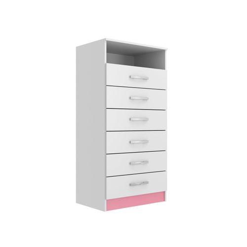 Cômoda Rack 6 Gavetas 1 Nicho Maxi Evidência Móveis branco / rosa