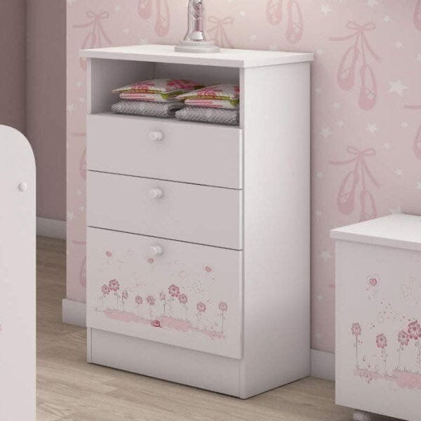 Cômoda De Bebê 2 Gavetas 1 Porta Kids Móveis Branco/Rosa