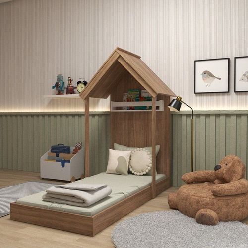 Mini Cama Infantil 1 Prateleira Casinha Carvalho Mel