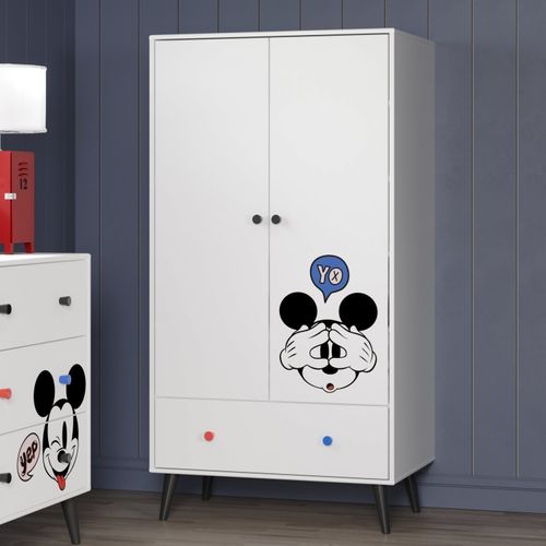 Guarda-Roupa Infantil 2 Portas Mickey Disney Fun Cabecasa Madeiramadeira Branco/Mickey