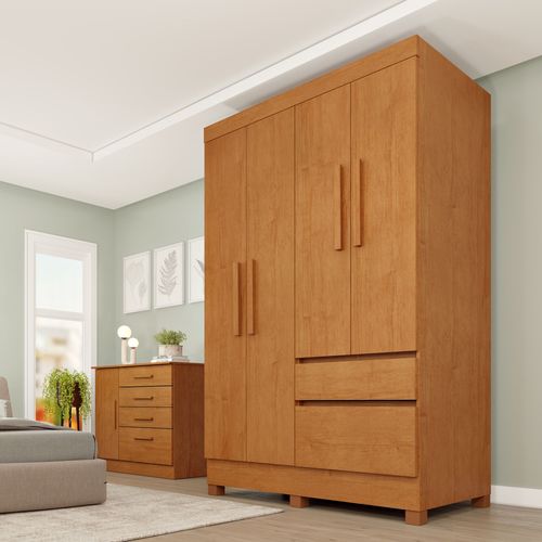 Guarda Roupa Infantil 4 Portas 2 Gavetas com pés 108cm Oregon Cinamomo/Cinamomo