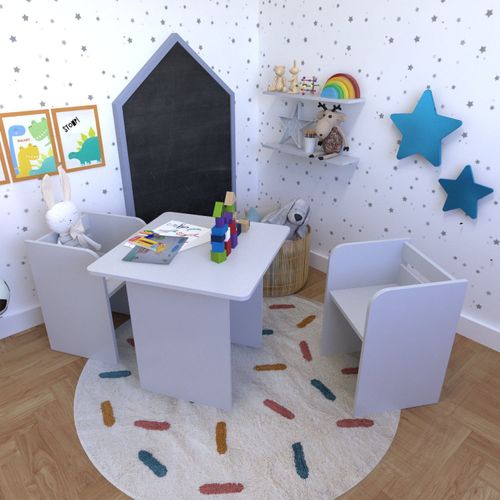 Conjunto Infantil com 1 Mesa e 2 Banquetas Yescasa Cinza Cristal