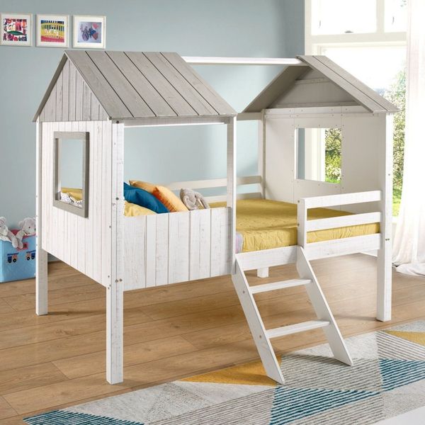 Cama Cabana Teddi Casal Branco Rústico/Cinza Rústico