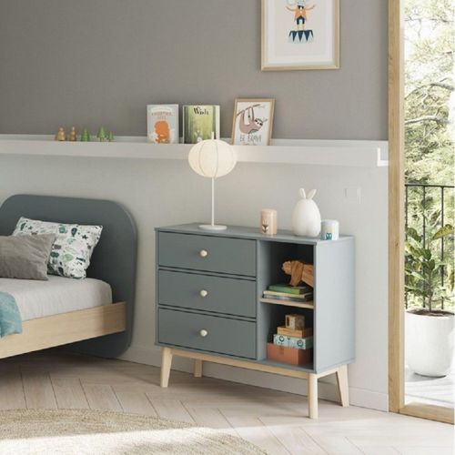 Cômoda Infantil 3 Gavetas 2 Nichos Esteban Kaki/Cera Natural