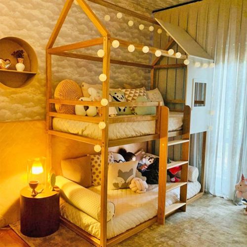Beliche Infantil Casinha Janelinha Ludika Mobília Natural Mel/Branco
