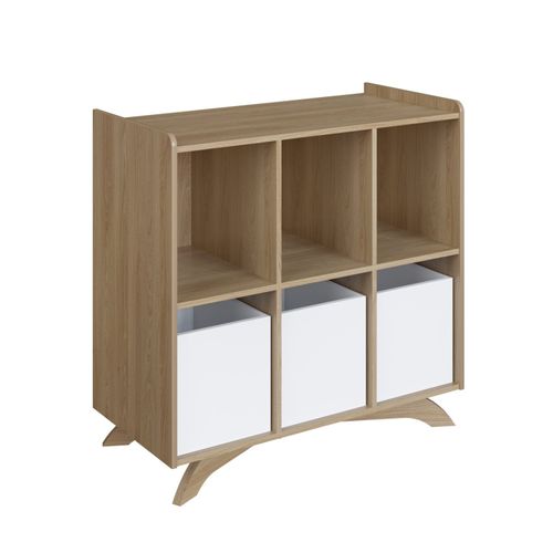 Estante Infantil 6 Nichos Affetto com 3 Cubos Aveiro Oak/Branco
