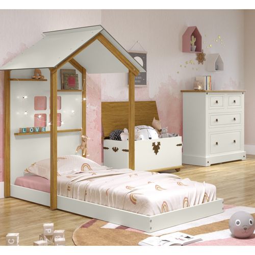 Cama Montessoriana Infantil Smile Móveis Serpil Creme / Carvalho
