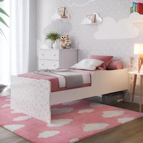 Cama Infantil New Baby Batrol Móveis Branco/Gravuras Rosa