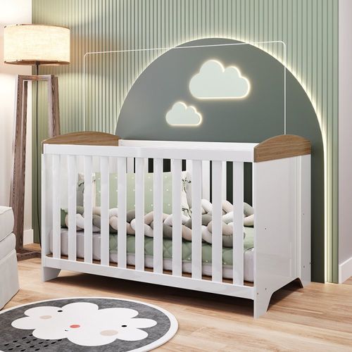 Berço Americano 100% MDF Ayla Branco/Carvalho