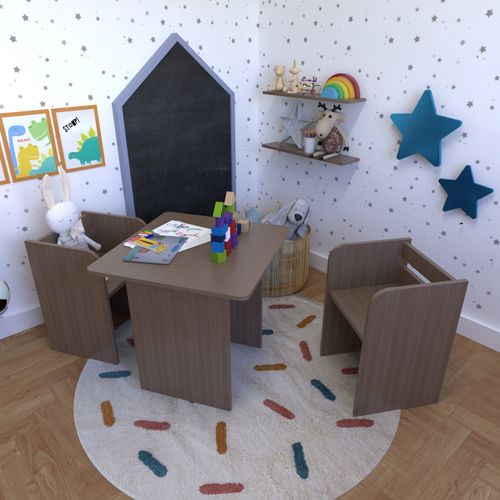 Conjunto Infantil com 1 Mesa e 2 Banquetas Ameixa Negra