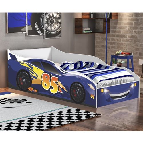 Mini Cama para Quarto Infantil Carro Azul/Branco