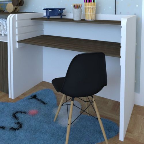Escrivaninha Infantil 100cm com Regulagem de Altura Bramov Móveis Branco/Ameixa Negra