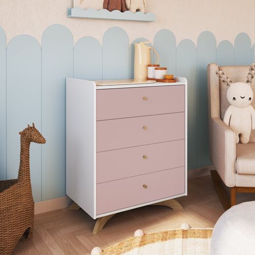 Cômoda Infantil 4 Gavetas Affetto Branco/Rosa