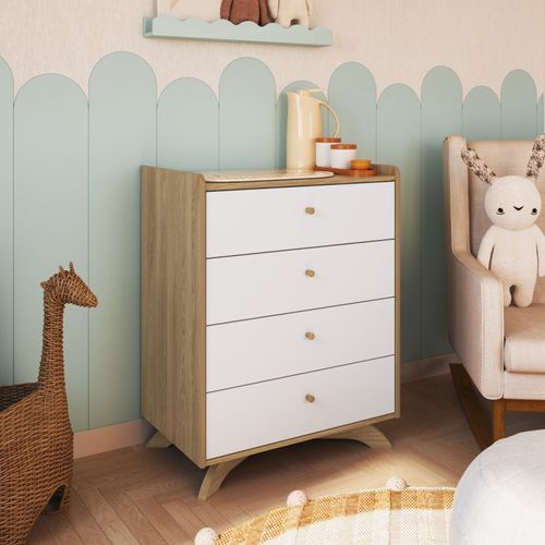 Cômoda Infantil 4 Gavetas Affetto Aveiro Oak/Branco