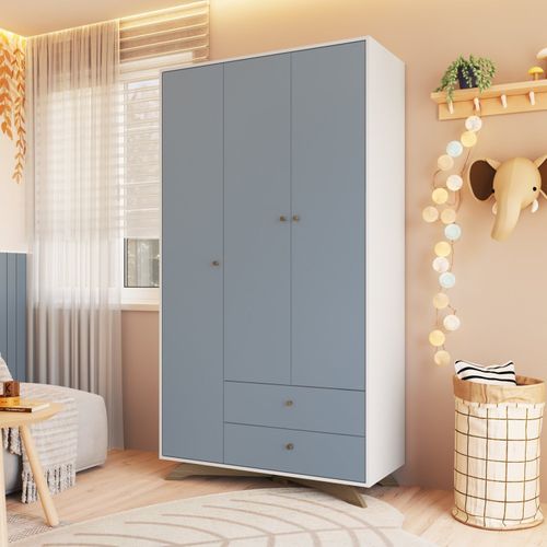 Guarda Roupas Infantil 3 Portas 2 Gavetas Affetto Branco/Azul