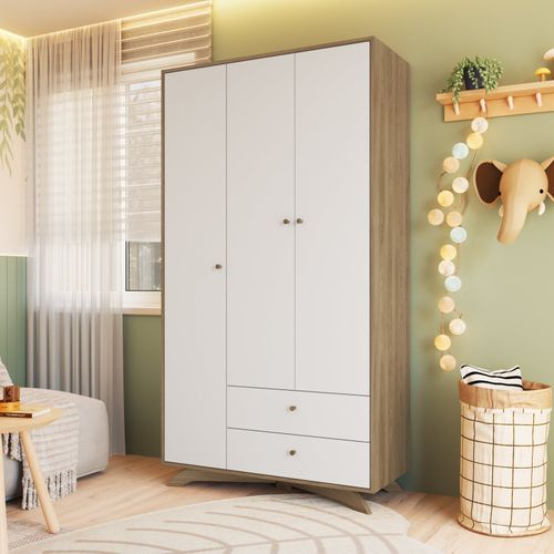 Guarda Roupas Infantil 3 Portas 2 Gavetas Affetto Aveiro Oak/Branco