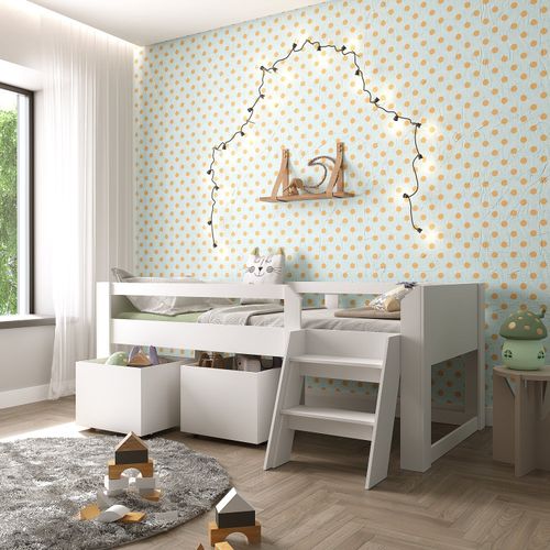 Cama Infantil com Escada e 2 Baús Serena Yescasa Branco Perfect Wood