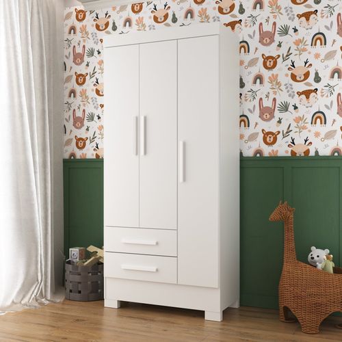 Guarda Roupa Infantil 3 Portas e 2 Gavetas Tic Tac Branco