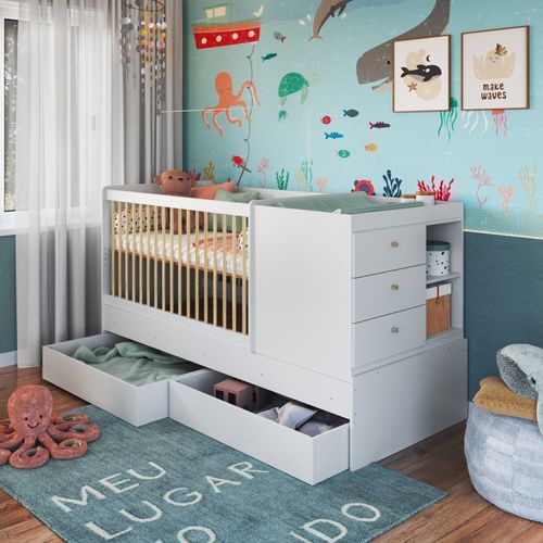 Berço Cama Multifuncional com 2 Gavetões Malu Branco