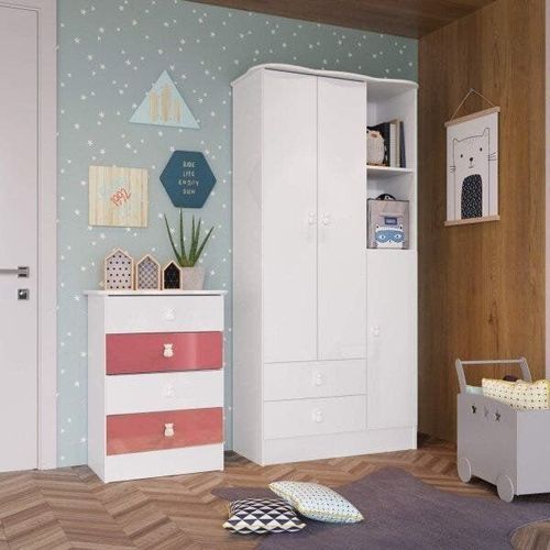 Quarto de Bebê Completo com Guarda-Roupa e Cômoda 377005 Espresso Móveis Branco