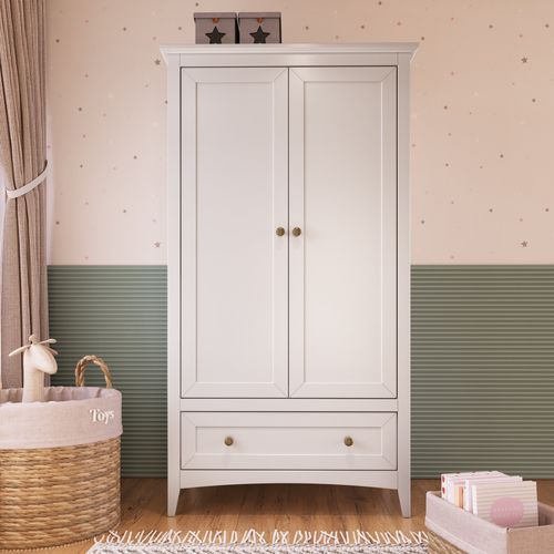 Guarda Roupa Infantil 2 Portas 1 Gaveta em Madeira Maciça Branco Nest Branco