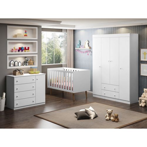 Quarto Para Bebê Completo com Berço Helena Branco
