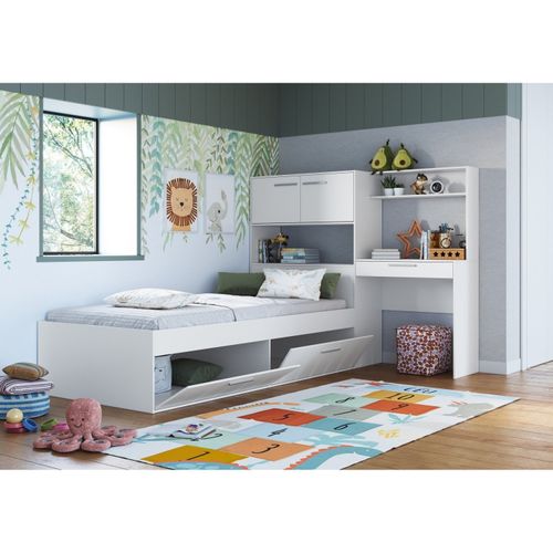 Cama Infantil Solteiro 4 Portas com Estação Tokkio Branco