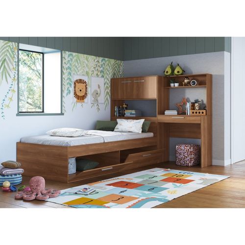 Cama Infantil Solteiro 4 Portas Tokkio Nogal
