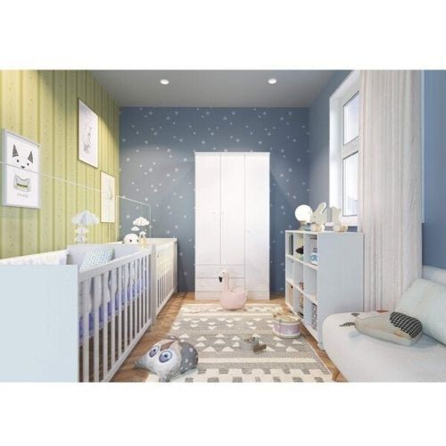 Quarto para Gêmeos com 2 Berços Mini Cama, Guarda-Roupa e Organizador Soninho Espresso Móveis Branco