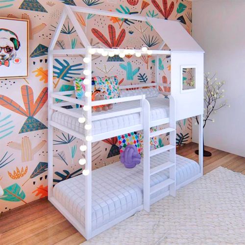 Beliche Infantil Casinha Janelinha Ludika Mobília Branco Acetinado