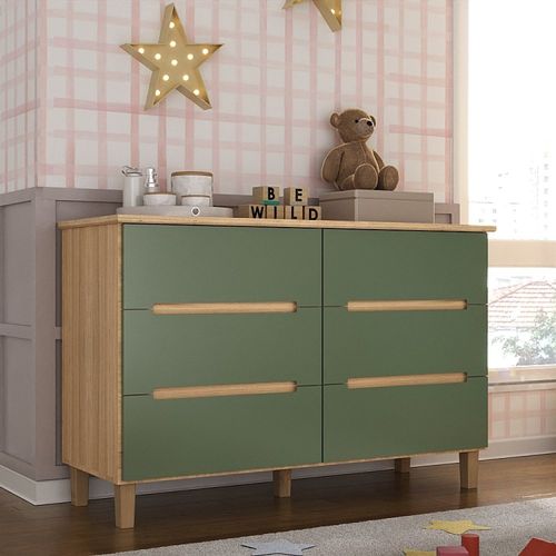 Cômoda Infantil 6 Gavetas Sky Olmo Italiano/Verde