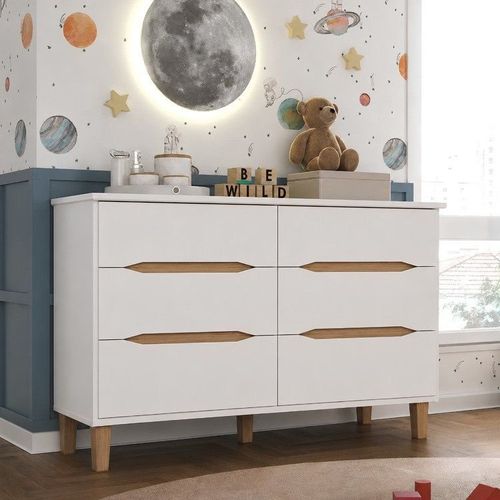 Cômoda Infantil 6 Gavetas Sky Yescasa Branco/Olmo Italiano