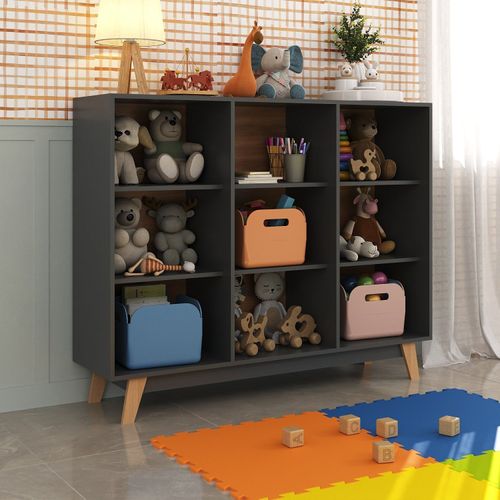 Nicho Infantil Organizar 9 Nichos Amelia Espresso Móveis Grafite/Nogal