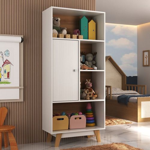 Nicho Infantil Organizador 1 Porta 4 Nichos Sara Espresso Moveis Branco/Nogal Branco/Nogal