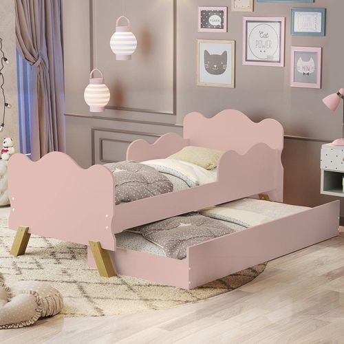 Mini Cama Angel com Auxiliar em MDF Rosa/Rose Rose