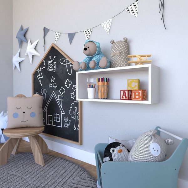 Nicho para Quarto Infantil Retangular 60x16cm Branco