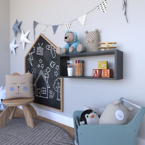 Nicho para Quarto Infantil Retangular 60x16cm Preto