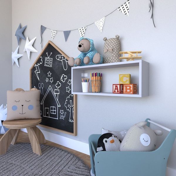 Nicho para Quarto Infantil Retangular 60x16cm Cinza Cristal