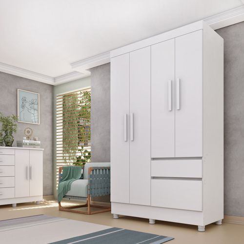 Guarda Roupa Infantil 4 Portas e 2 Gavetas Oregon Neve