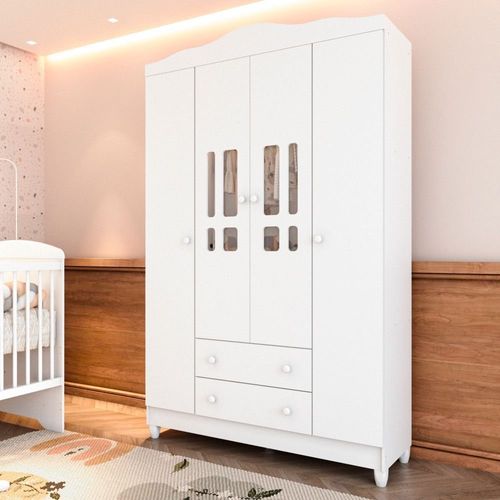 Guarda-Roupa Infantil 4 Portas 2 Gavetas MDF Ariel Branco
