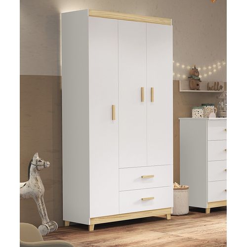 Guarda Roupa para Quarto de Bebê 3 Portas 2 Gavetas Údine Móveis Bonatto Branco/Pinus