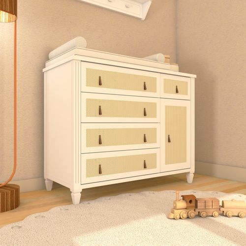 Cômoda Infantil 5 Gavetas 1 Porta Tudor Plus Timber Branco