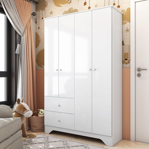 Guarda Roupa Infantil 4 Portas e 2 Gavetas 100% MDF Cocada Branco Brilho