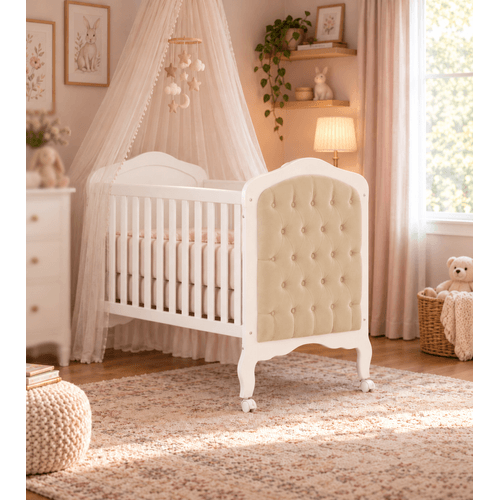 Berço Mini Cama com Capitonê Alegria Espresso Móveis Branco